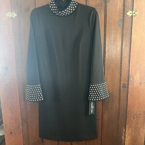 NWT Karl Lagerfeld Paris Faux Pearl Studded Mock Neck Dress